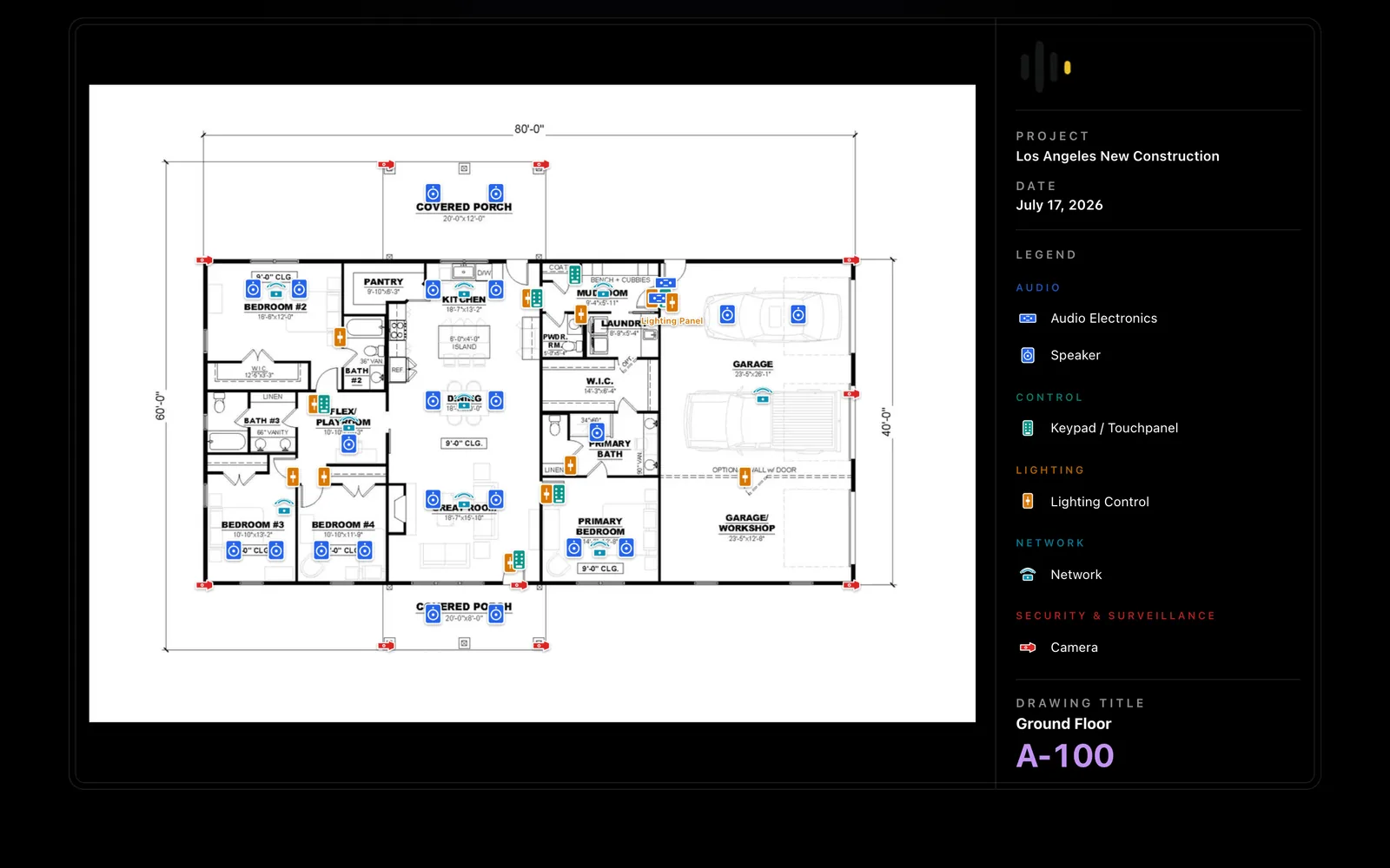 Platform9 floor plan with systems and devices organized by room